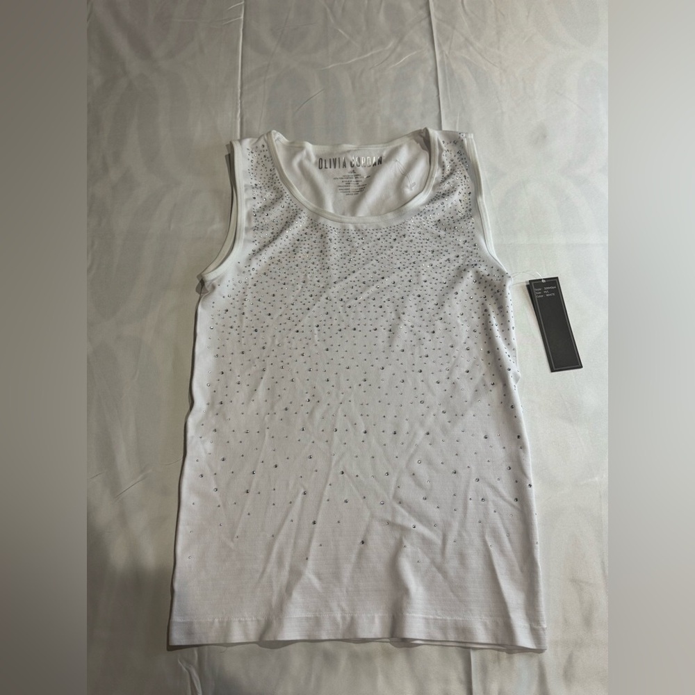 BNWT Olivia Jordan Diamond Lux Embellished White Sleeveless Top Size M/L